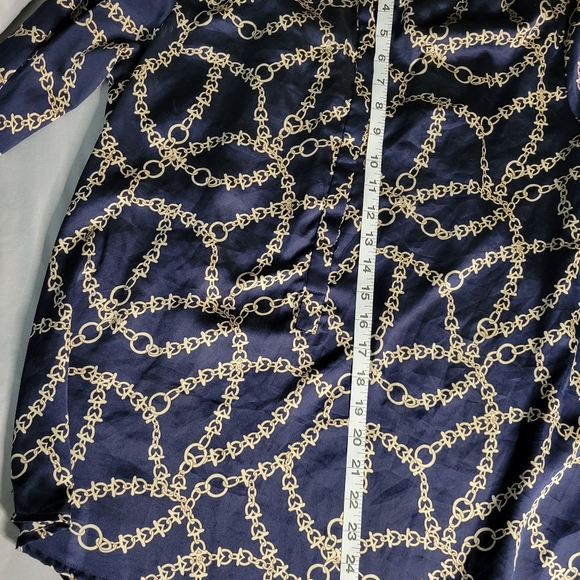 Joe Fresh Navy Blouse Blue Chain Print Gold Size L Large - Picture 5 of 10